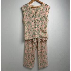 Vintage Victoria Secret Pajama set pink Set gold label floral button up top